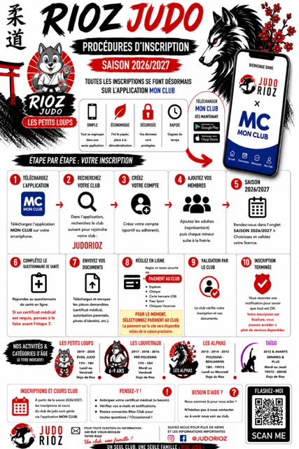 Affiche procédure inscription Judo Rioz 2026 2027